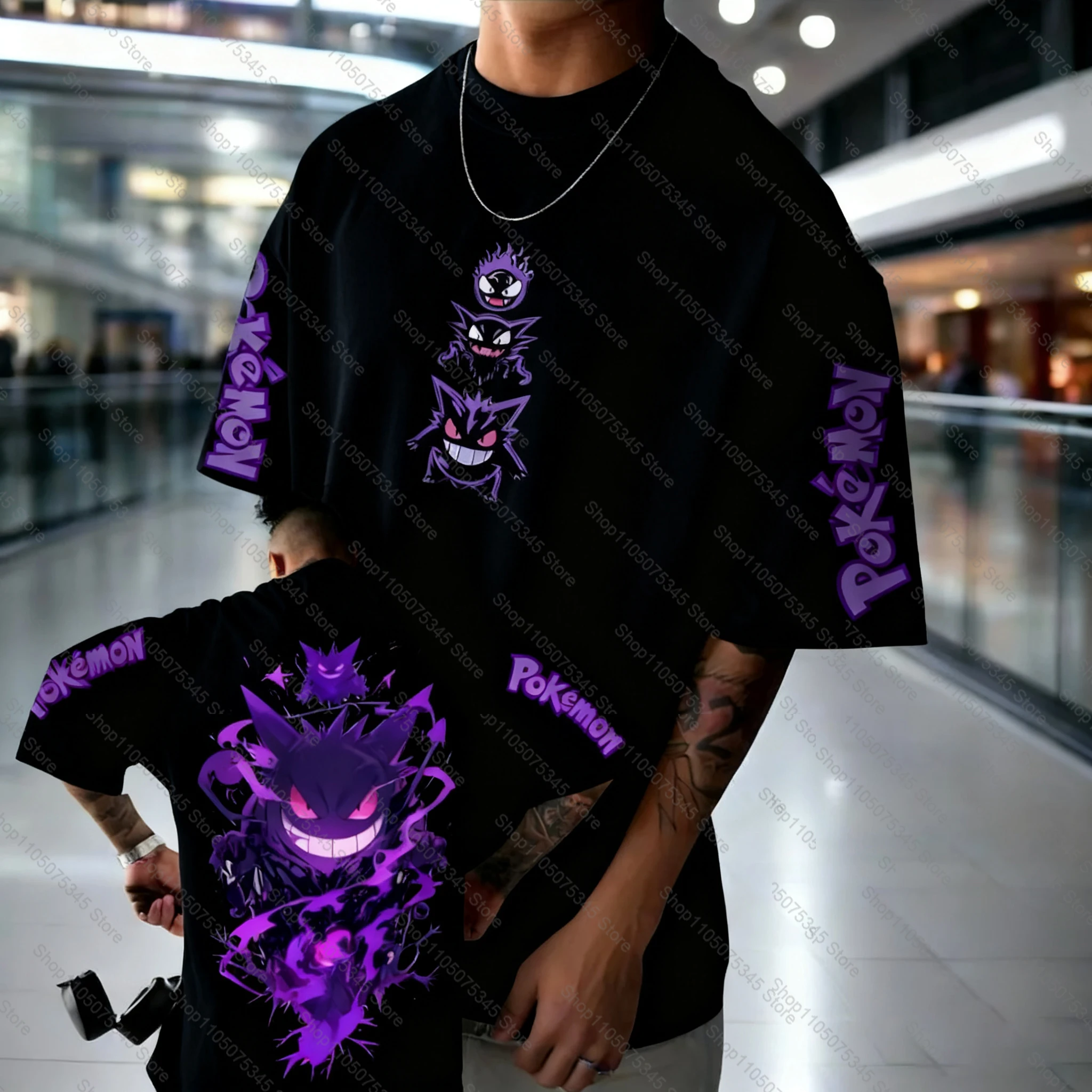 

Футболка с принтом Pokémon Animation Derivatives Gengar, мужская и женская летняя футболка большого размера, свободный хлопковый уличный трендовый брендовый топ