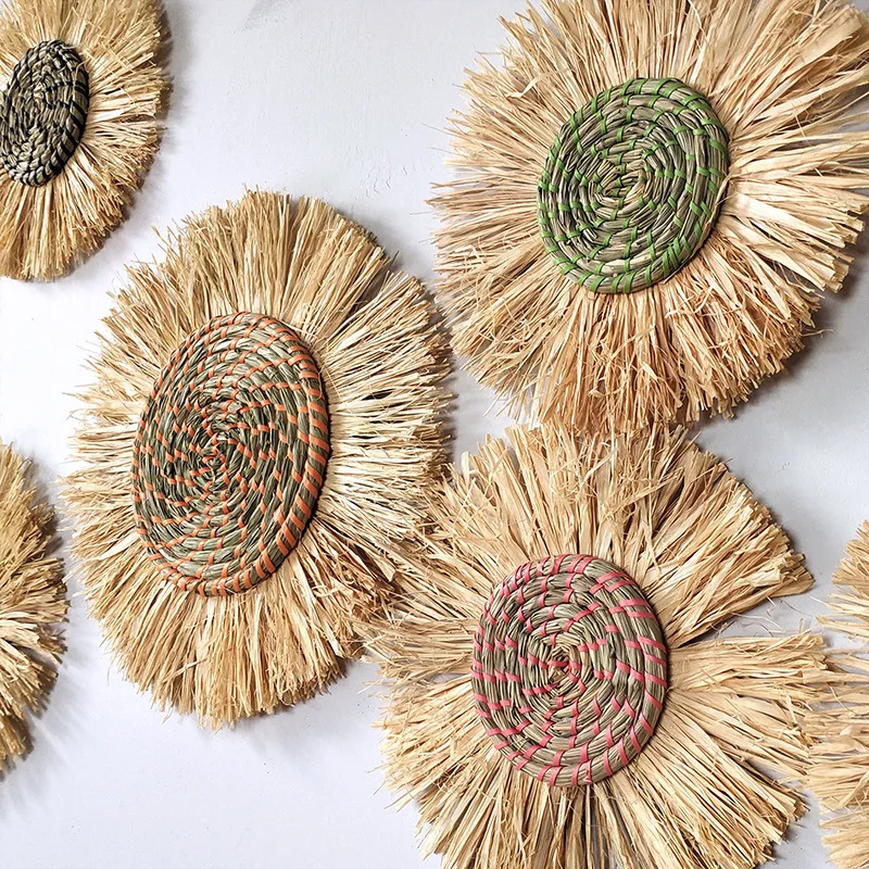 1pc Straw Wall Decorations Thatch Woven Wall Decorations Bohemia Style Decorations Bedside Hangings