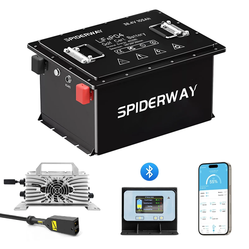36V 105Ah LiFePO4 Lithium Battery for EZGO MPT Workhorse 1000 Golf Cart w/36V 25A Battery Charge
