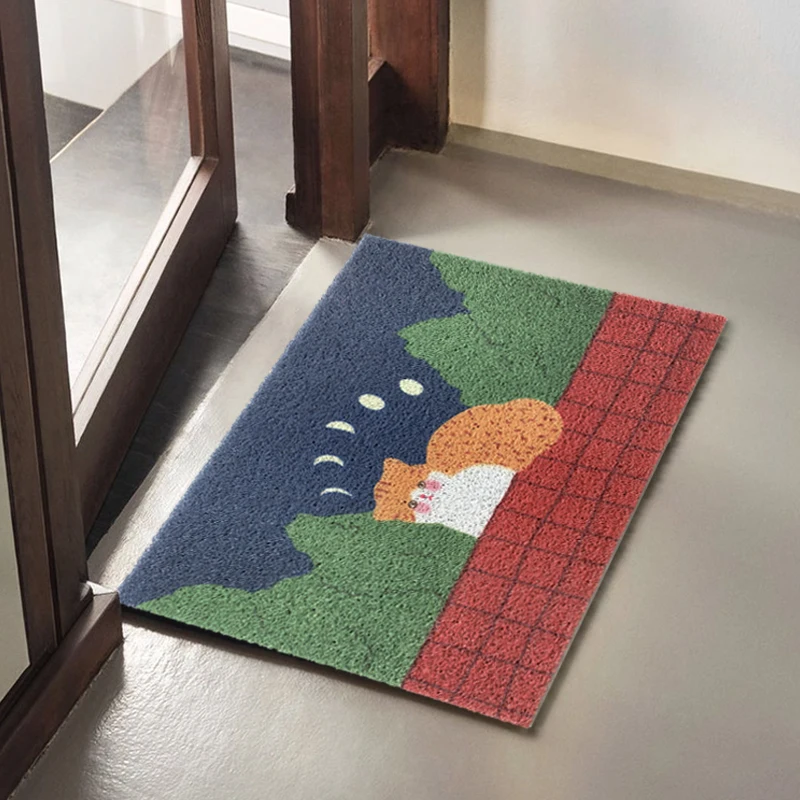 ins style cartoon cute cat entry floor mat silk ring household cute entry door foot mat foyer door rubbing soil mat