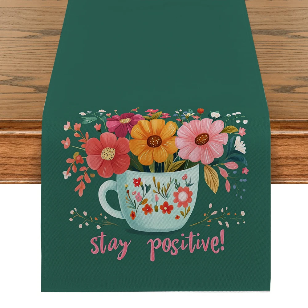 

Настольная дорожка с чашками, цветами, листьями, украшение для кухонного стола, для дома и улицы, моющаяся длинная скатерть