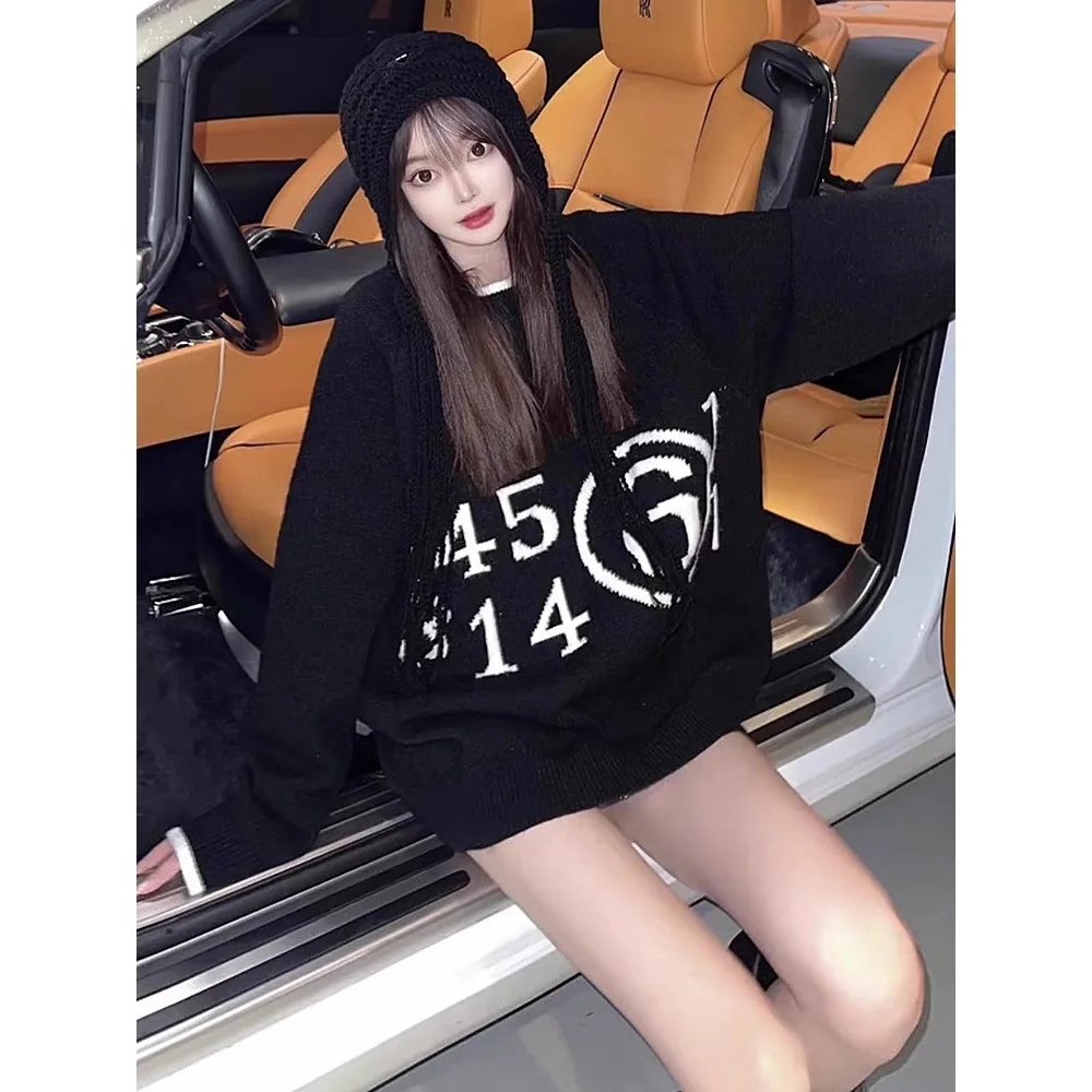 

Thiened, белый круглый свитер Ne, женский осенне-зимний новый модный топ, классический вязаный топ