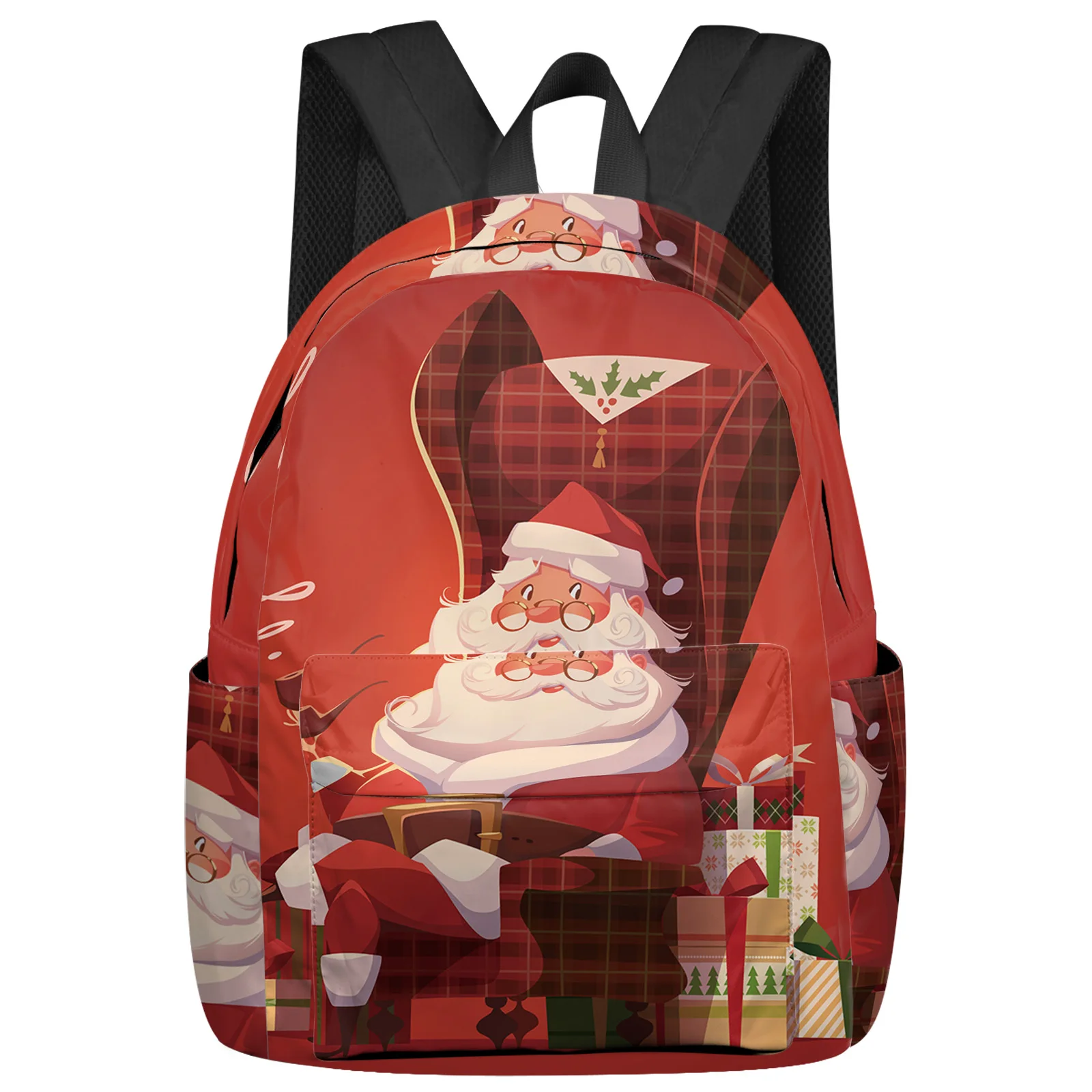 Christmas Cartoon Santa Claus Gift Chair Pipe Large Capacity Multi Pocket Backpacks Schoolbag For Teenager Women Laptop Rucksack