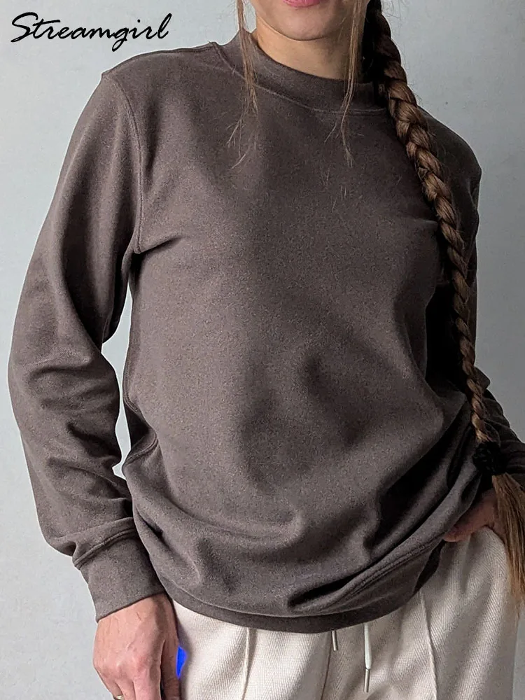 

White Fleece Sweatshirts Women Winter Warm Pullover Oversized Soft Coffee Sweatshirt For Women Autumn Warm Sweatshirts Winter