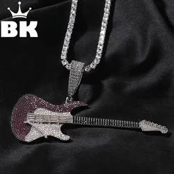 THE BLING KING Iced Out Guitar Pendant Necklace Micro Paved 5A+ Cubic Zirconia Multicolor Big Charm Chain Jewelry Christmas Gift
