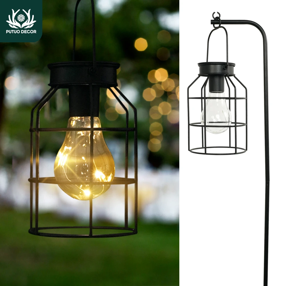 

Putuo Decor Black Waterproof Hanging Solar Lantern with Ground Stake, Outdoor Garden Landscape Pendant, Night Automatic Lighting