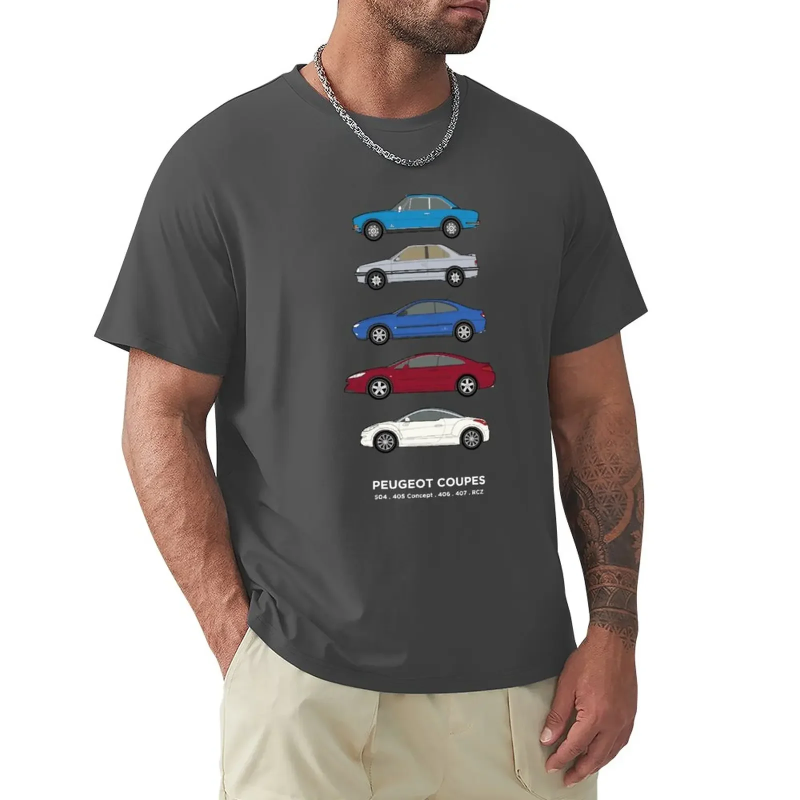 funny t shirts t shirts men Peu geot coupes classic car collection 504, 405 concept, 406, 407, RCZ T-Shirt heavyweight hot sale image 6