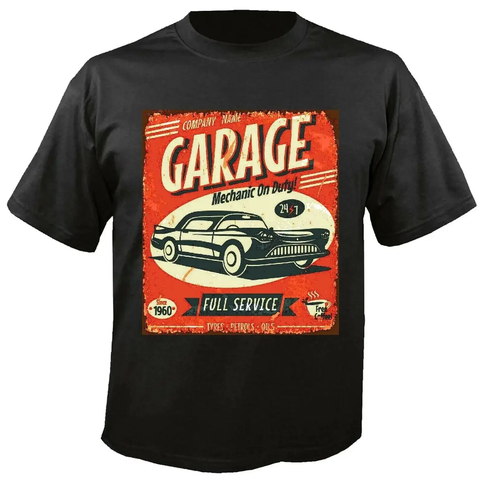 T-Shirt FULL SERVICE MECHANIC ON DUTY GARAGE REIFEN BENZIN ÖL HOT ROD US CAR Vintage Washed Stylische Grafik Weich