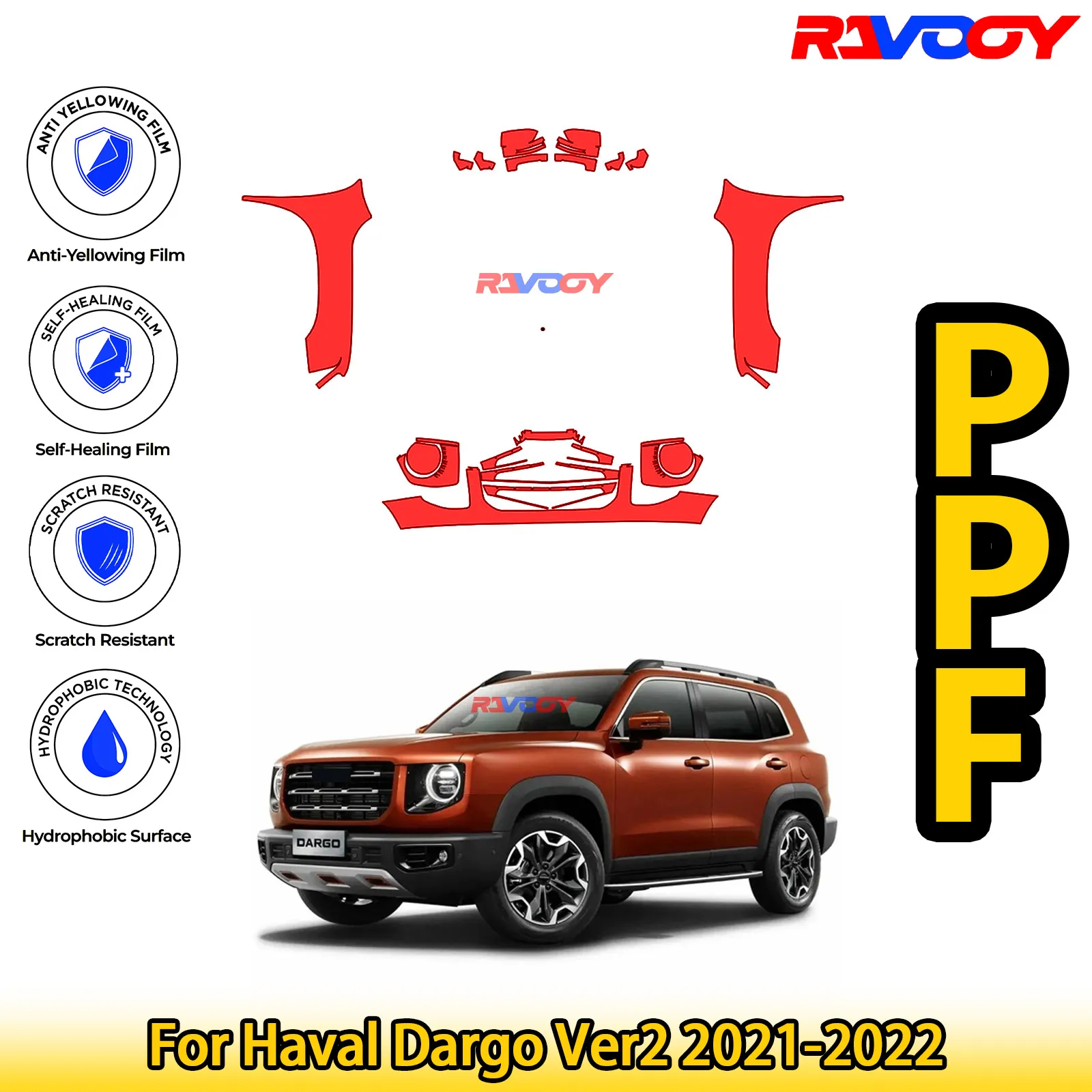 

For Haval Dargo Ver2 2021-2022 Glossy Matte Black Precut front PPF Kit Paint Protection Film