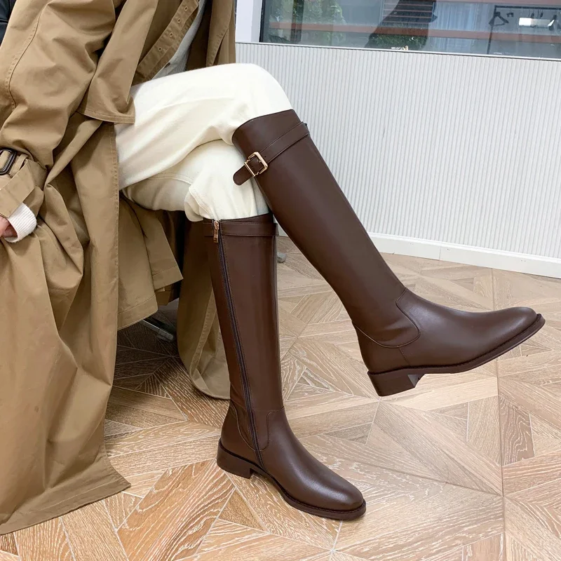 New Women's Knee High Boots Classic Round Head Knight Boot High End Thick Sole Casual Boots for Woman Designer Shoes Botas Mujer