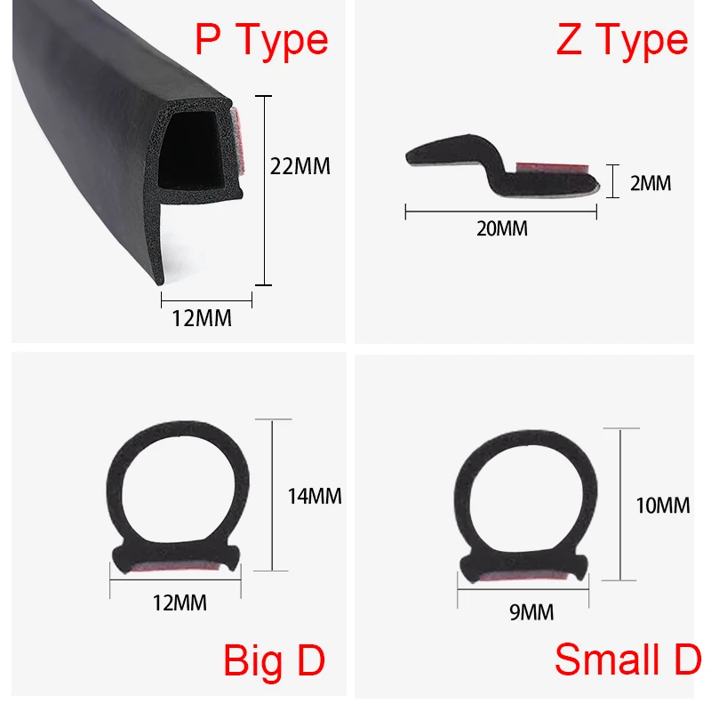 SEAMETAL P Z D Shape Type 2 4 8 Meters Car Door Seal Strip EPDM Rubber Noise Insulation Anti-Dust Soundproof Car Accessories