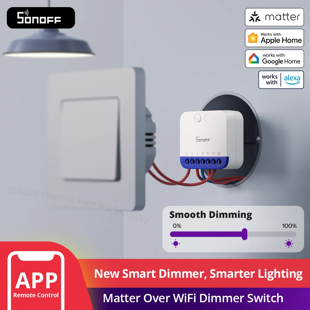 SONOFF MINI-DIM MINI Extreme Matter Over WiFi Dimmer Switch Wide Lighting Compatibility Matter-enabled Google Apple Home Alexa