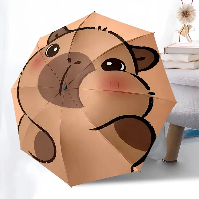 

Милый складной зонт с рисунком капибары, модный автоматически открывающийся 8, железные ребрышки, пластиковая ручка, складной солнцезащитный козырек, идеальные рождественские подарки