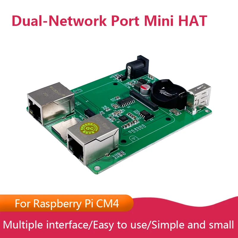 

Dual Network Port Mini HAT for Raspberry Pi CM4 Multiple Interface Expansion Board