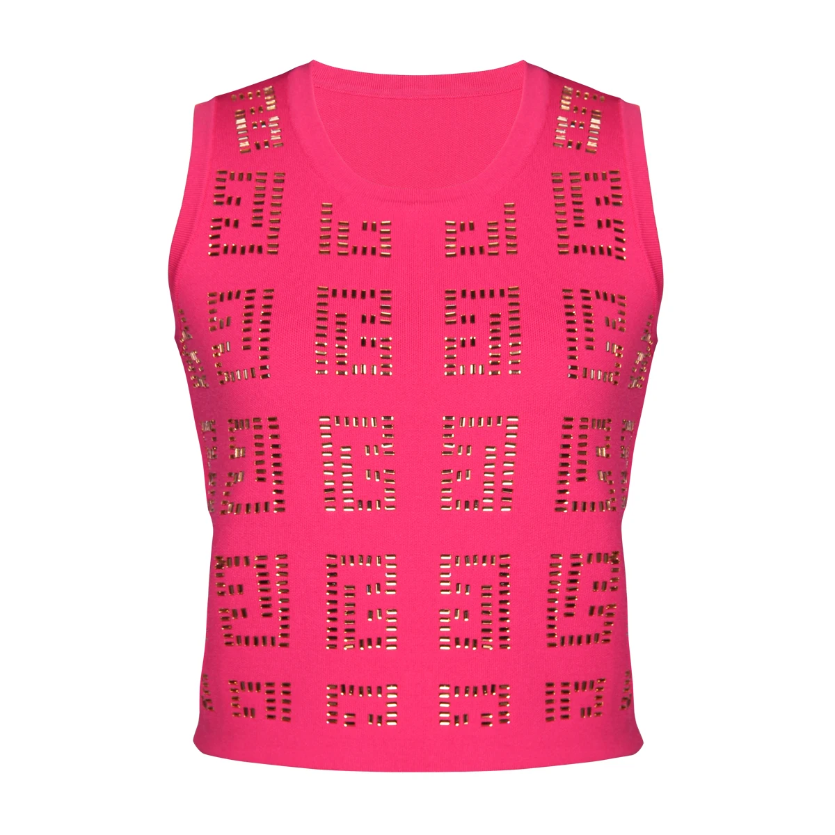 

Summer New Fashionable Commuter Elegant Hot Diamond Short Knitted Versatile Shirt Round Neck Sleeveless T-Shirt Tank Top