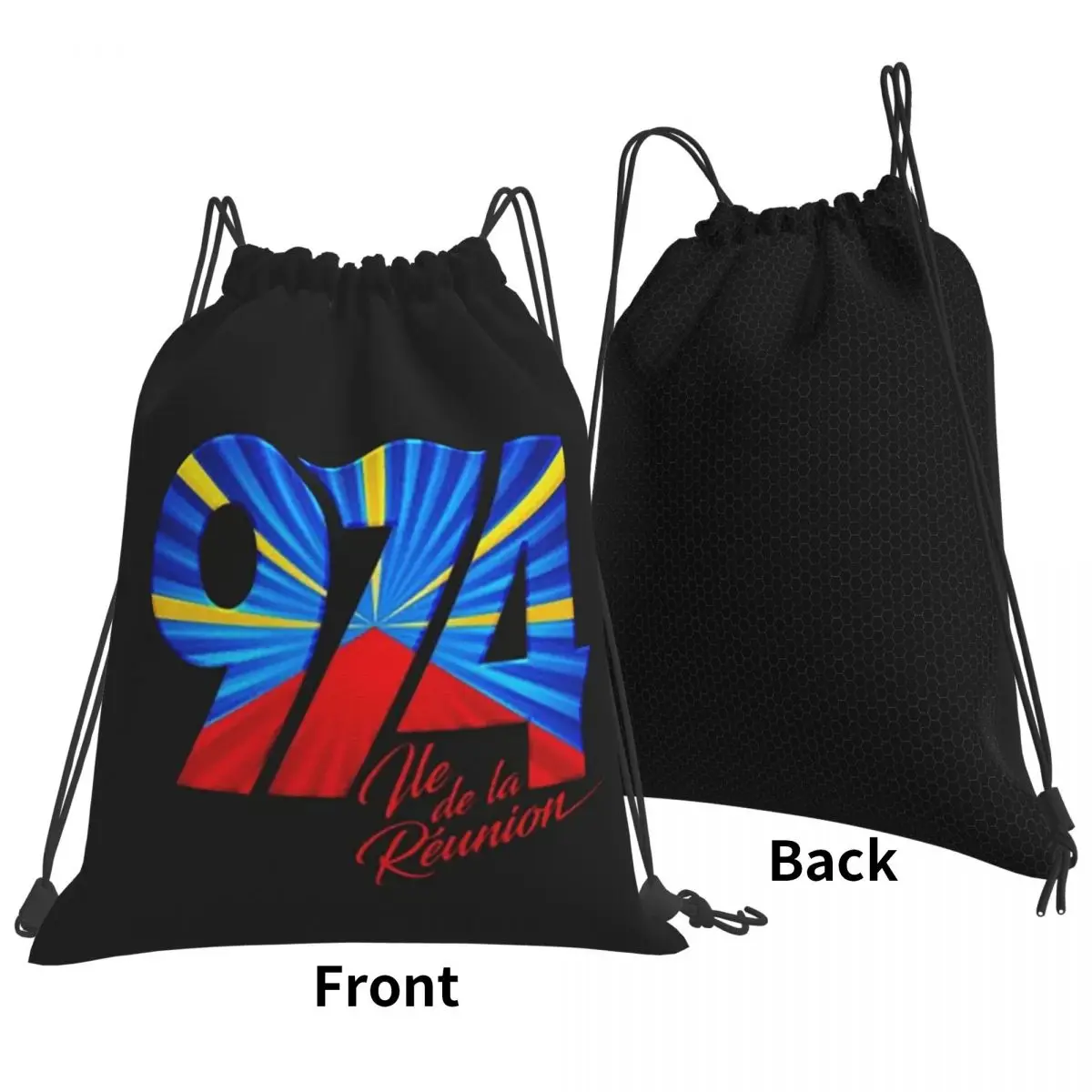 

974 Reunion Island Flag Backpacks Casual Drawstring Bags Sports Bag Book Bags for Travel School