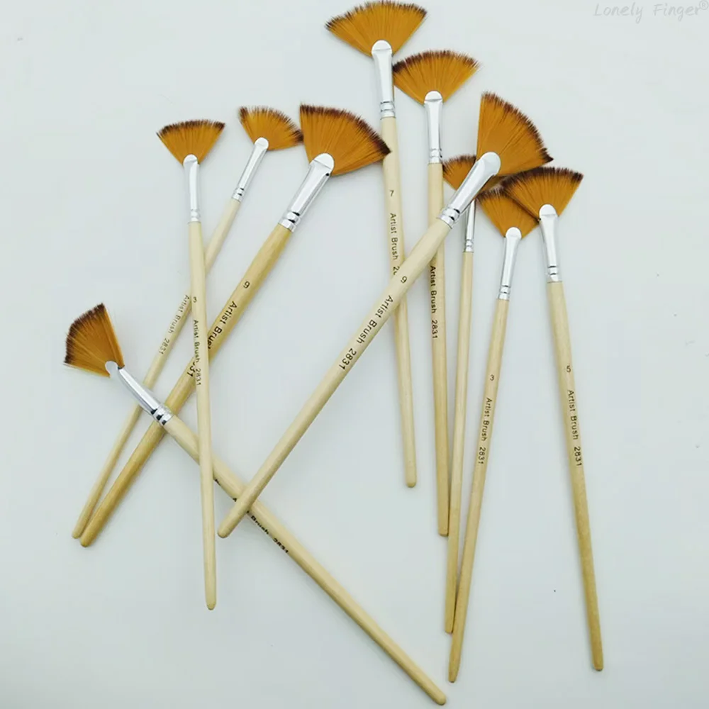 Fan Paint Brushes, 5/10 PCS Artist Painting Brush Set Soft Anti-Shedding Nylon Hair Wood Handle for Acrylic Watercolor Painting