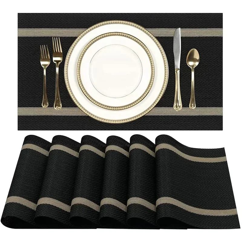 

6 Pieces of Gold-rimmed Striped PVC Western Placemat Creative Light Luxury Simple 100 Table Mat Home Mat
