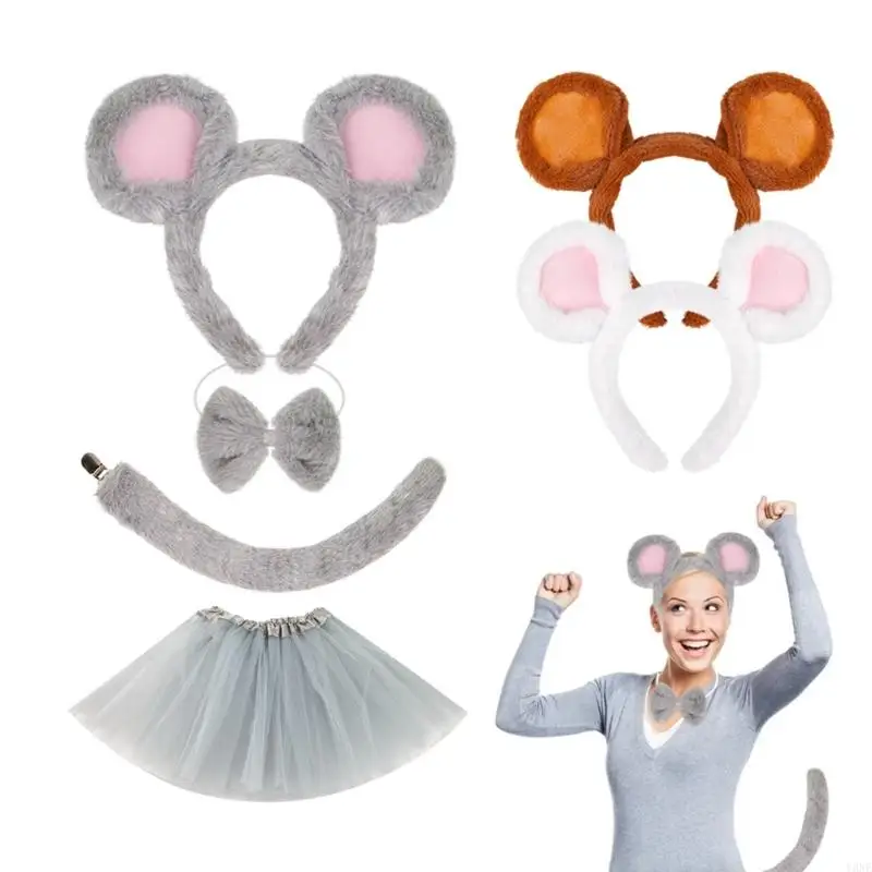 Y3ne 1/3/4pcs Maus Kostümzubehör Set Halloween Dressing Kostüm Maus Ohren Stirnband Schwanztutu für Kinder Mädchen
