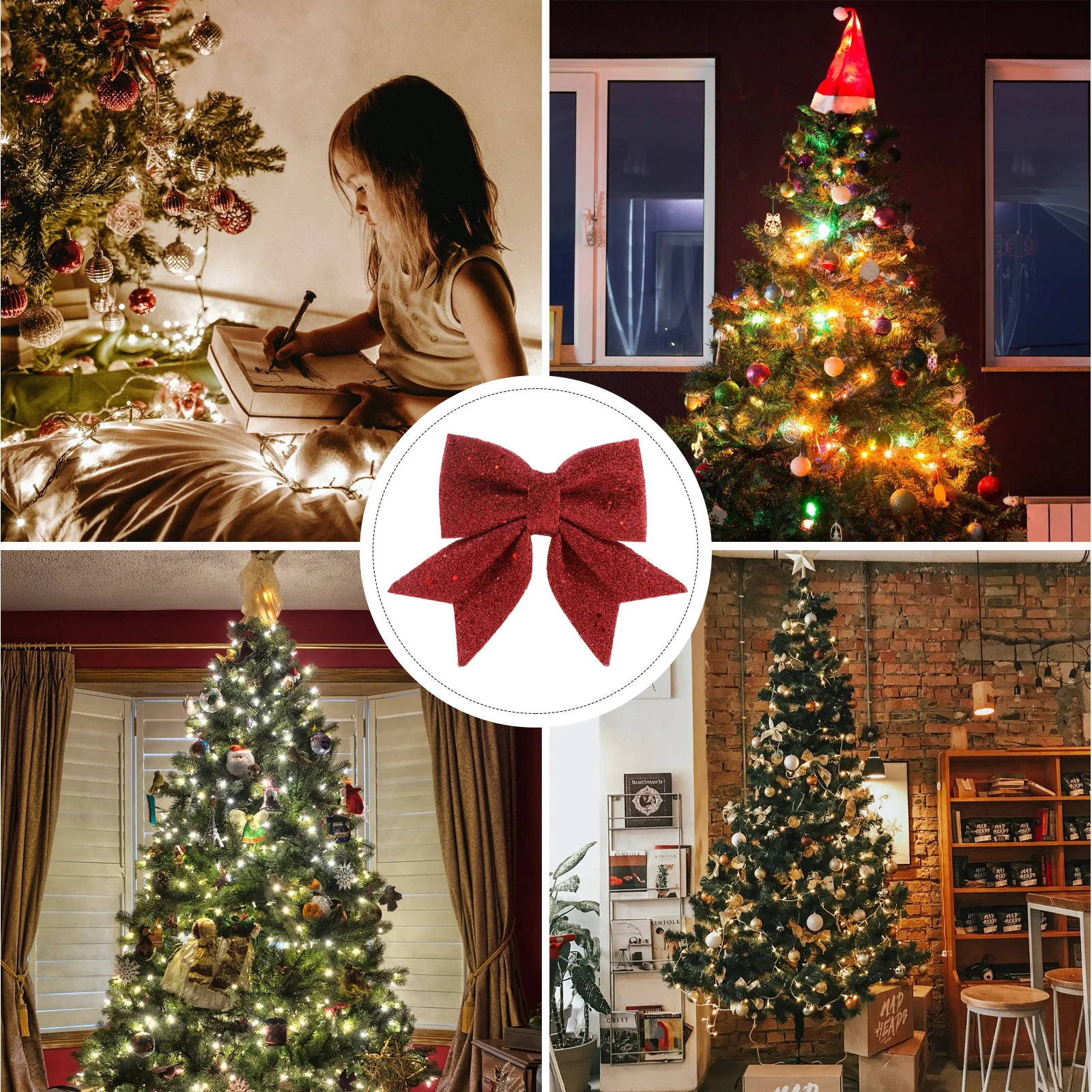 

1pc Gold Dust Diy Decoration Bows Christmas Tree Gift Wrap Party Decorations Bow Ornament Hanging Craft Xmas Pendants