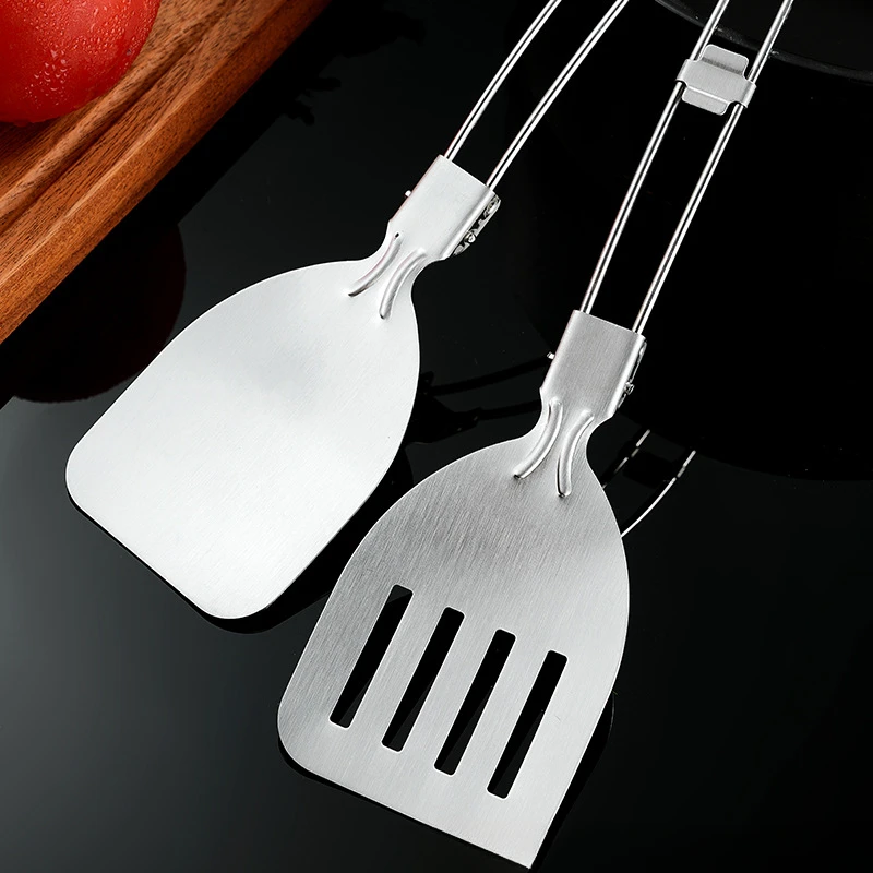 1Pc Outdoor Picnic Folding Spatula Camping Cooking Portable 304 Stainless Steel Meal Spoon Spatula Soup Spoon Tableware Travel