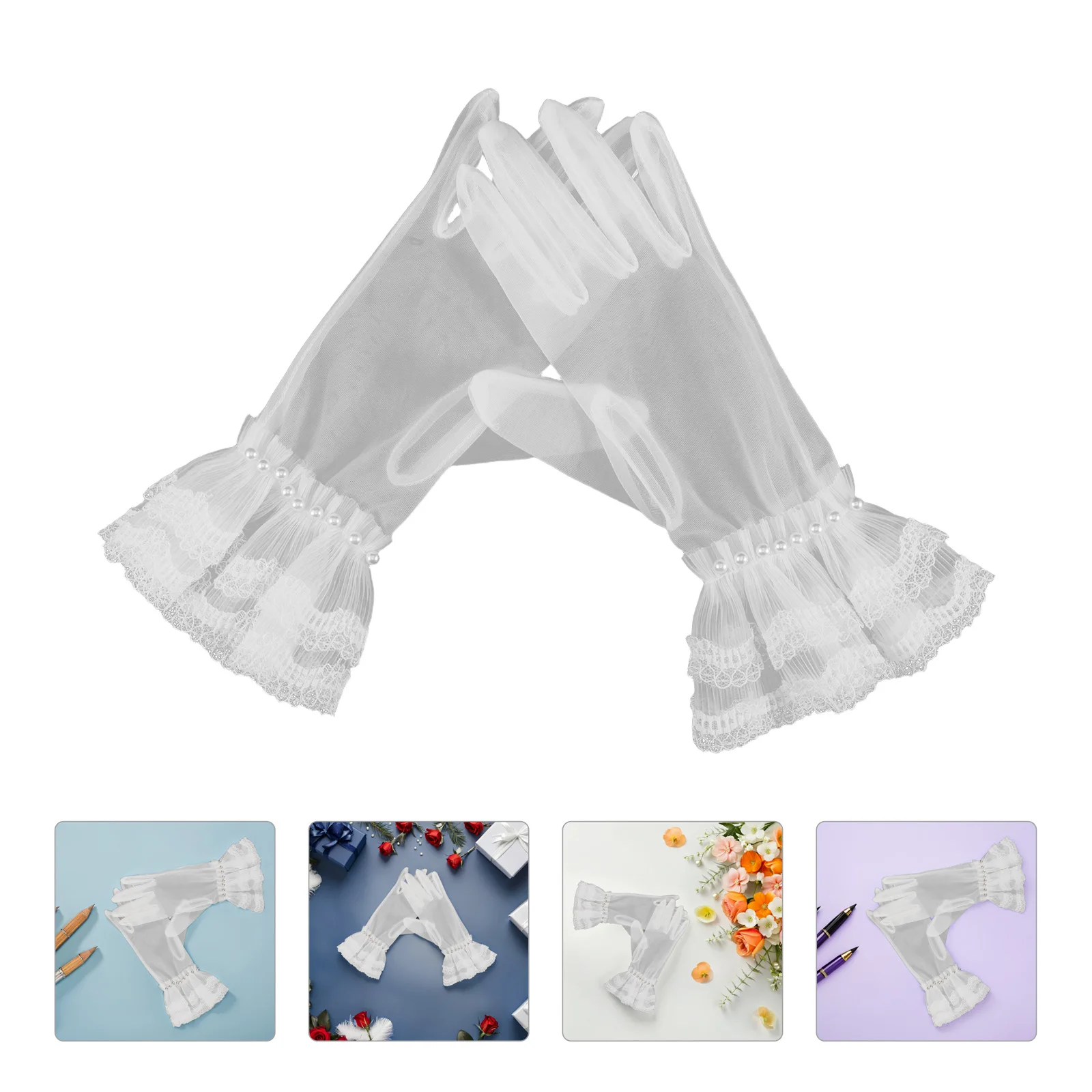 

Lace Gloves 1920s Prom Accessories Floral Short Costumes Elegant Dinner Female Tea Bride for Wedding Mesh