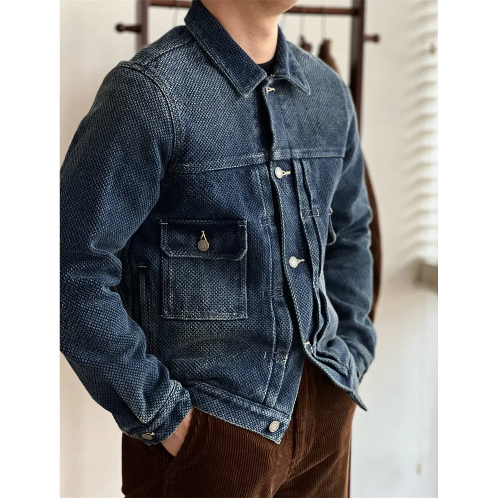 DQ101 US Big Size Natural Indigo Selvage Washed Vintage Hand-Made Top Quality Super 19oz Japan Sashiko Denim Jacket