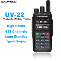 BAOFENG UV-22L Walkie Talkie Tri-band 999CH High Capacity Long Range Two Way Radios TYPE-C Charging Frequency Scan FM DTMF NOAA