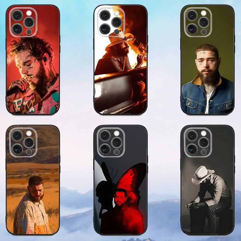 

P-Post Rapper M-Malone Phone Case For iPhone 17,16,15,14,13,12,Pro,Max,Plus,E,SE4,Air,Mini Black Soft Cover