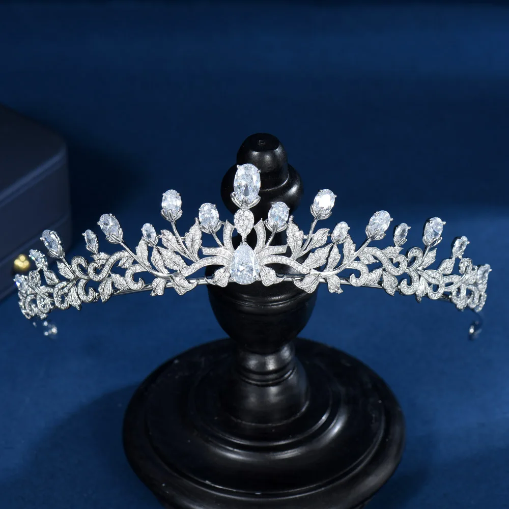 

HIBRIDE Unique Flower Design Cubic Zirconia Crowns Bride Tiara Wedding Jewelry for Women's Crystal Hair Accessories bijoux C-131