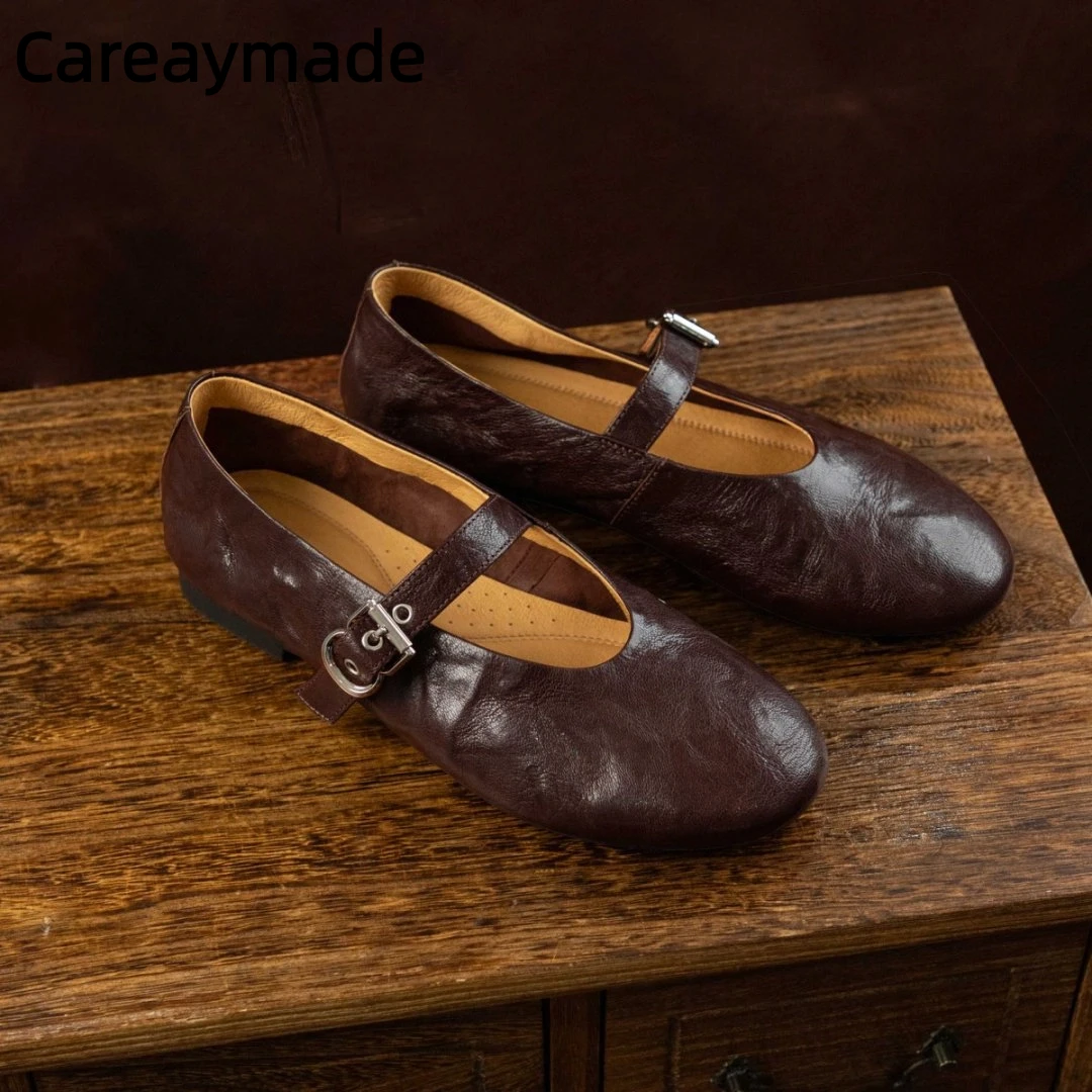 

Careaymade-Женская обувь из натуральной кожи, женская обувь ручной работы с круглым носком на плоской подошве, туфли из овчины, роскошная удобная обувь
