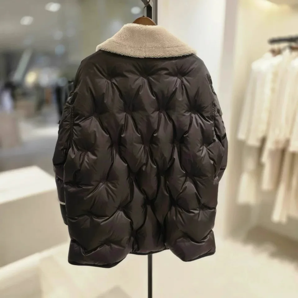 Faionable تقسم فرو الضأن طوق مبطن Jaet المرأة تخفيف Sle طويل Sve سستة إغلاق اللون أوزة أسفل معطف