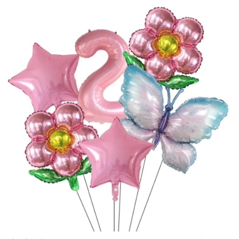 

Disney Children's Happy Birthday Pink Blue Butterfly Digital Set Flower Sunflower Aluminum Film Balloon Decoration Set