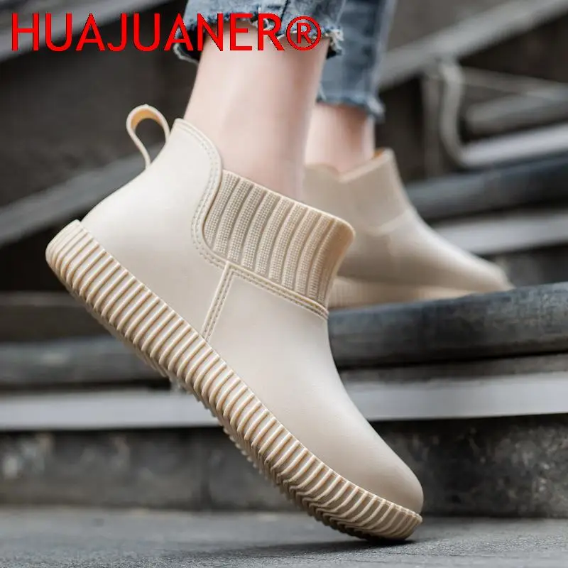 Botas de lluvia a la moda para mujer, zapatos de lluvia impermeables de caña baja para mujer, zapatos de goma sin cordones para verano, botines de coche para lavar a la moda