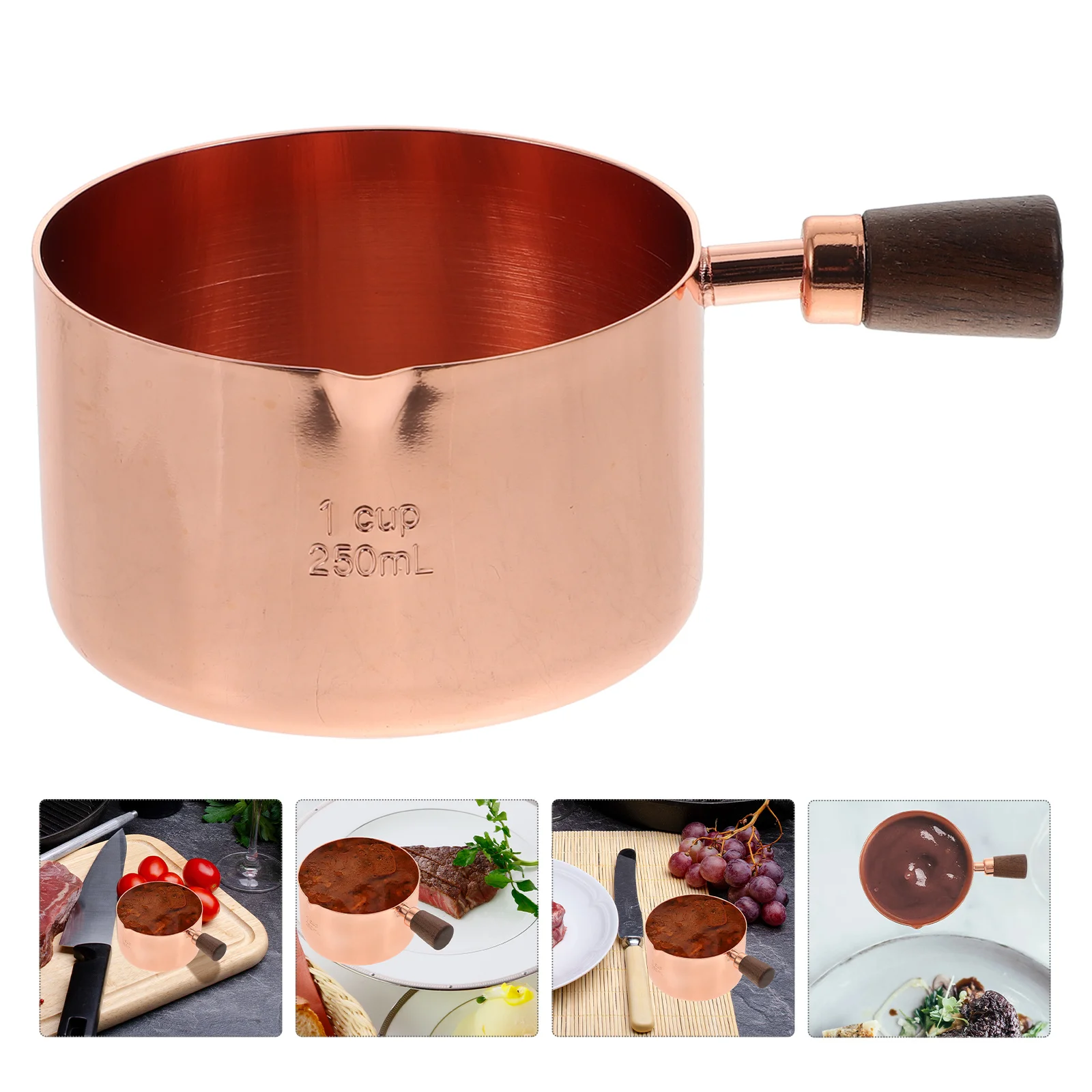 

1Pcs Wooden Handle Stainless Steel Sauce Cup Seasoning Bowl for Kitchen Bar Dinner Hot Pot Steak Food Serving Dipping
