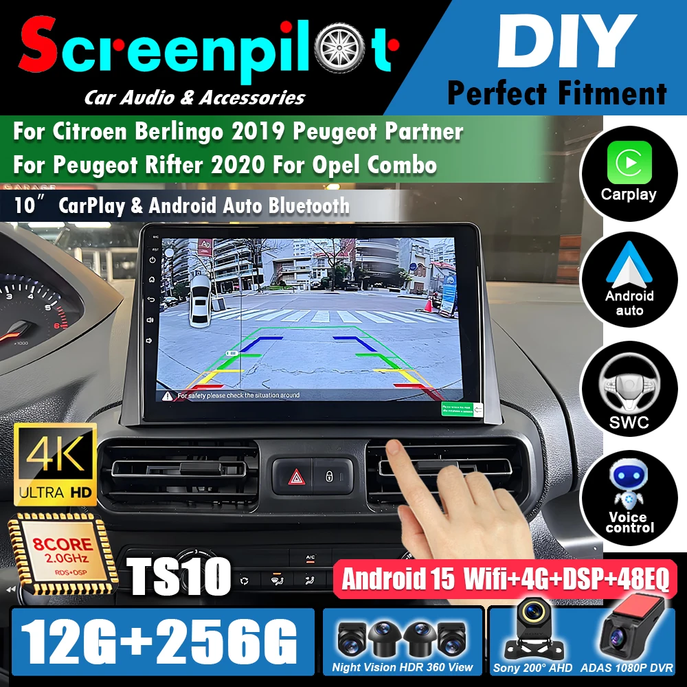 Radio para coche con Android 16 y Carplay para Citroen Berlingo 2019, Peugeot Partner, Peugeot Rifter 2020 y Opel Combo, reproductor multimedia.