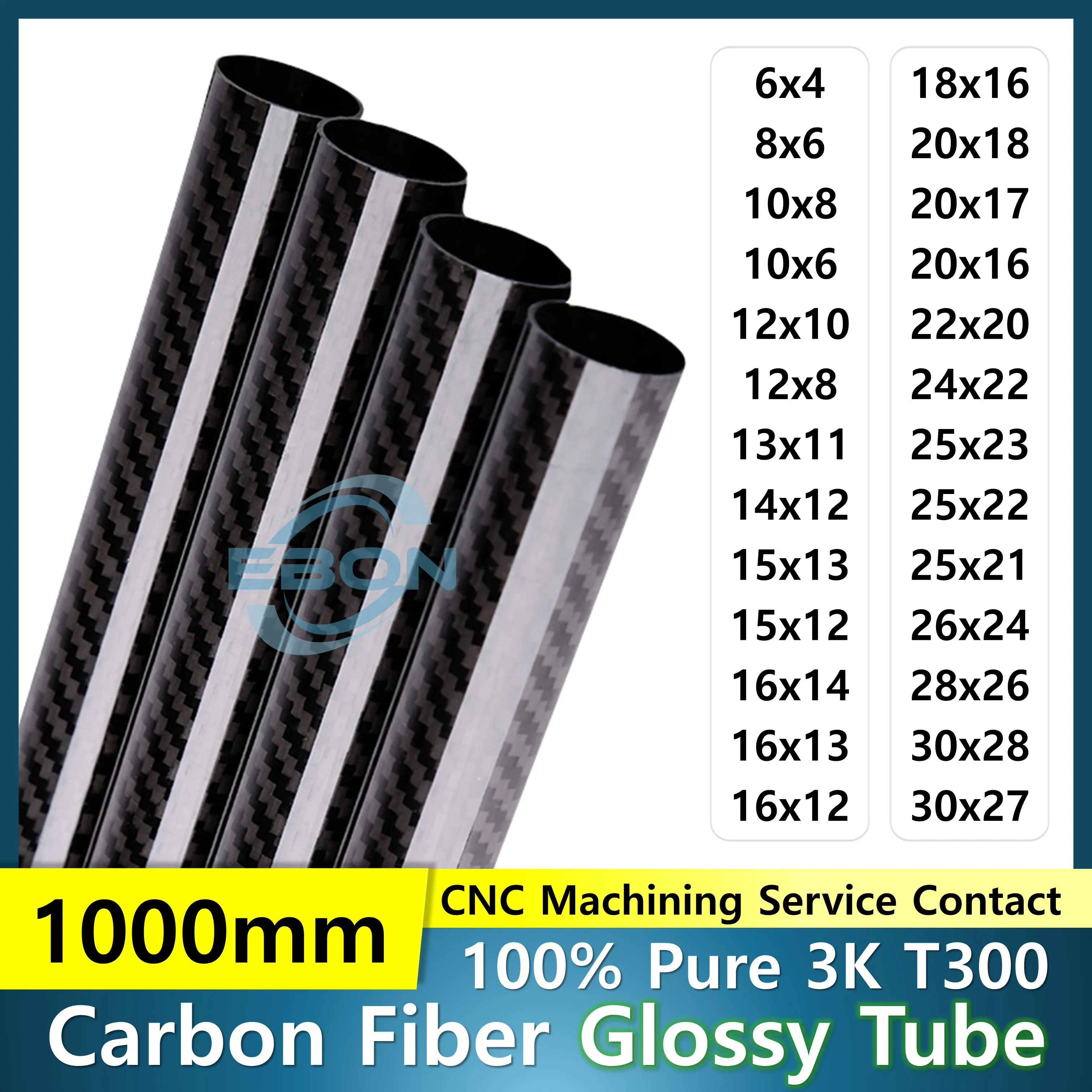 1Pcs 1000mm Carbon Fiber Tube 3K Hardness Composite Material OD 8mm 10mm 12mm 16mm 18mm 20mm 22mm 25mm 30mm Glossy Twill Weave