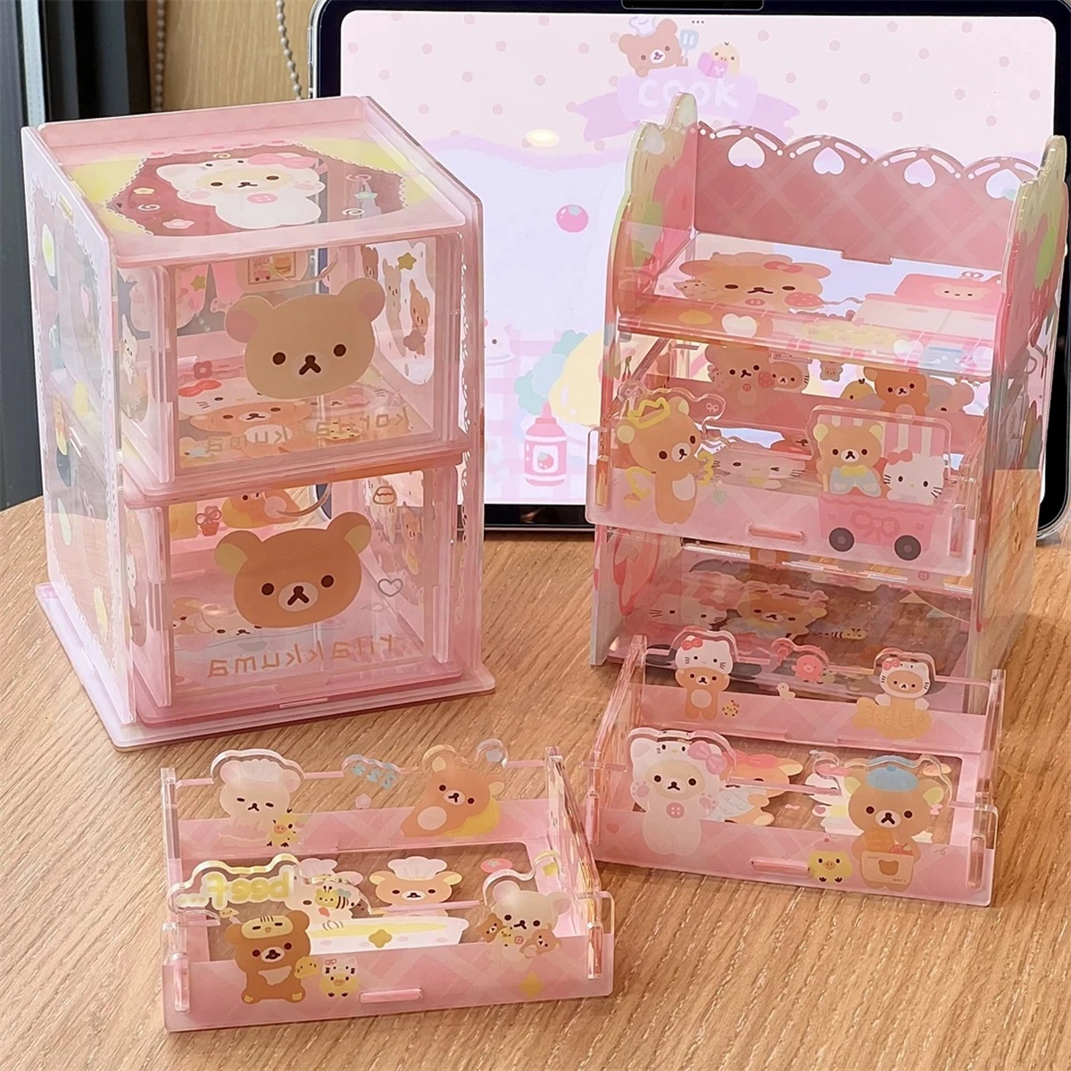 1PC High Appearance Horizontal Desktop Storage Shelf Cartoon Multi-storey Dormitory Storage Shelf Computer Office Available