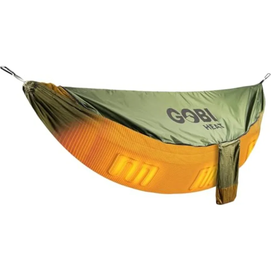 Eclipse Heated Hammock for outdoor relaxation, polyester fabric, pine green, 3 heat zones and 9-hour battery life with included