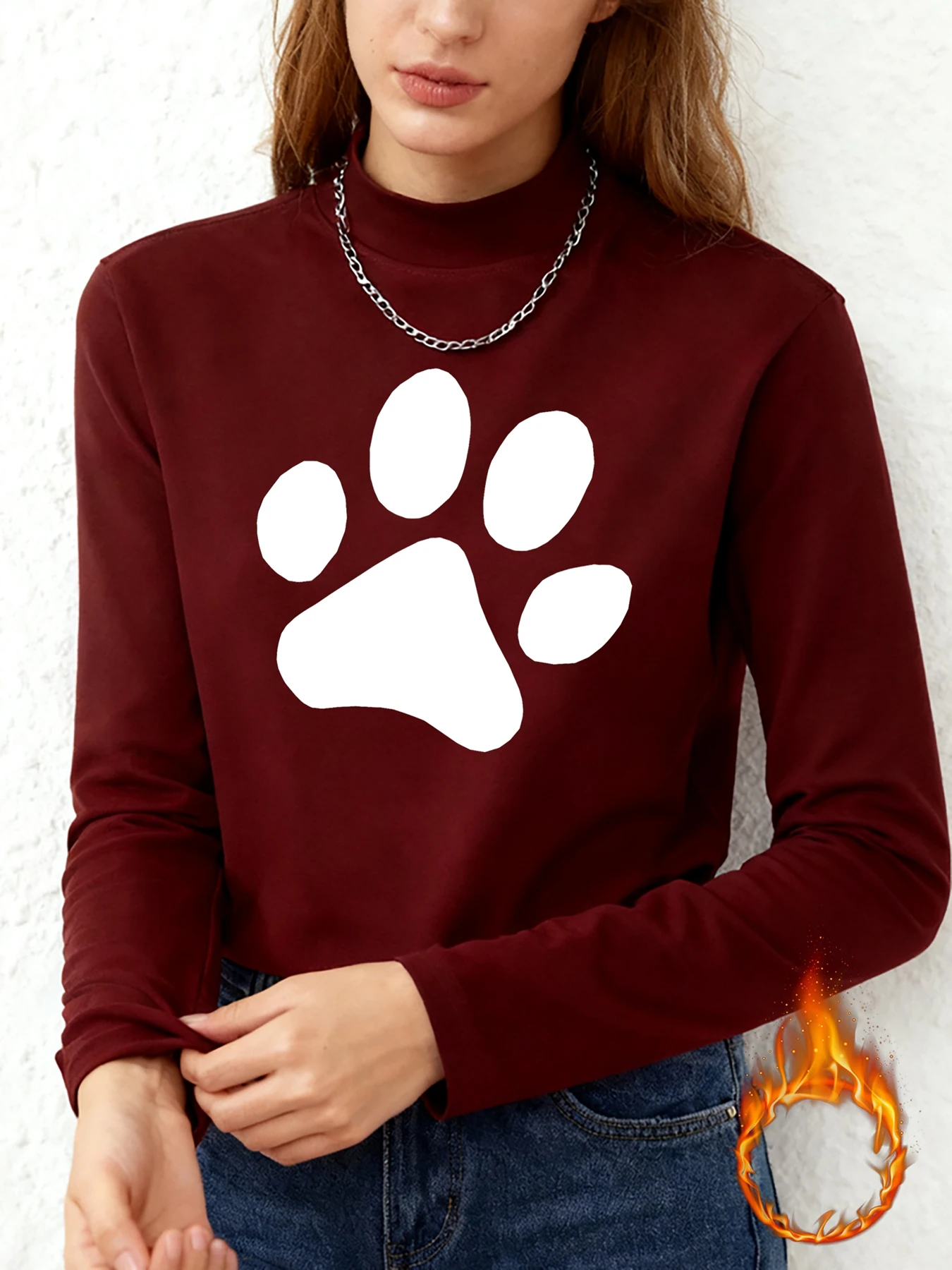 

Женская бежевая футболка с длинным рукавом и воротником в стиле минималистского дизайна с принтом «кошачьей лапы», повседневная одежда для повседневного отдыха и повседневного использования