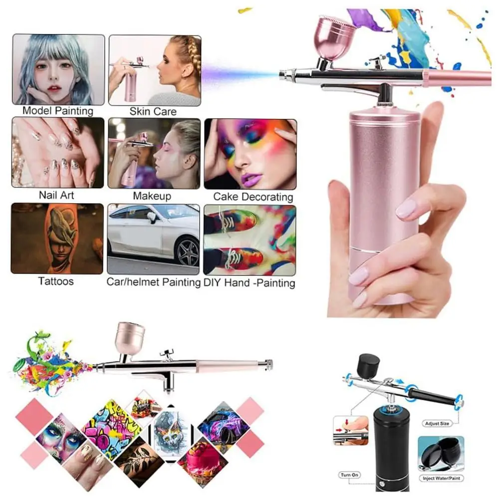 Portable Rechargeable Wireless Airbrush With Compressor Single Action Spray Gun For Face Beauty Nail Art Tattoo Craft Cake Paint