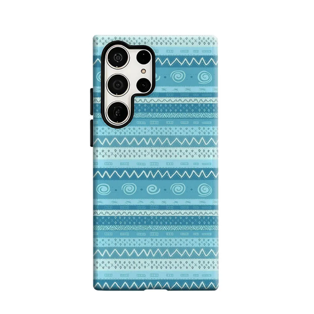 CaseLumi Phone Case For Samsung Galaxy S25 S24 S23 Ultra Plus HD Hard Blue Tribal Striped Patterns Double Layer Cover Film Shell
