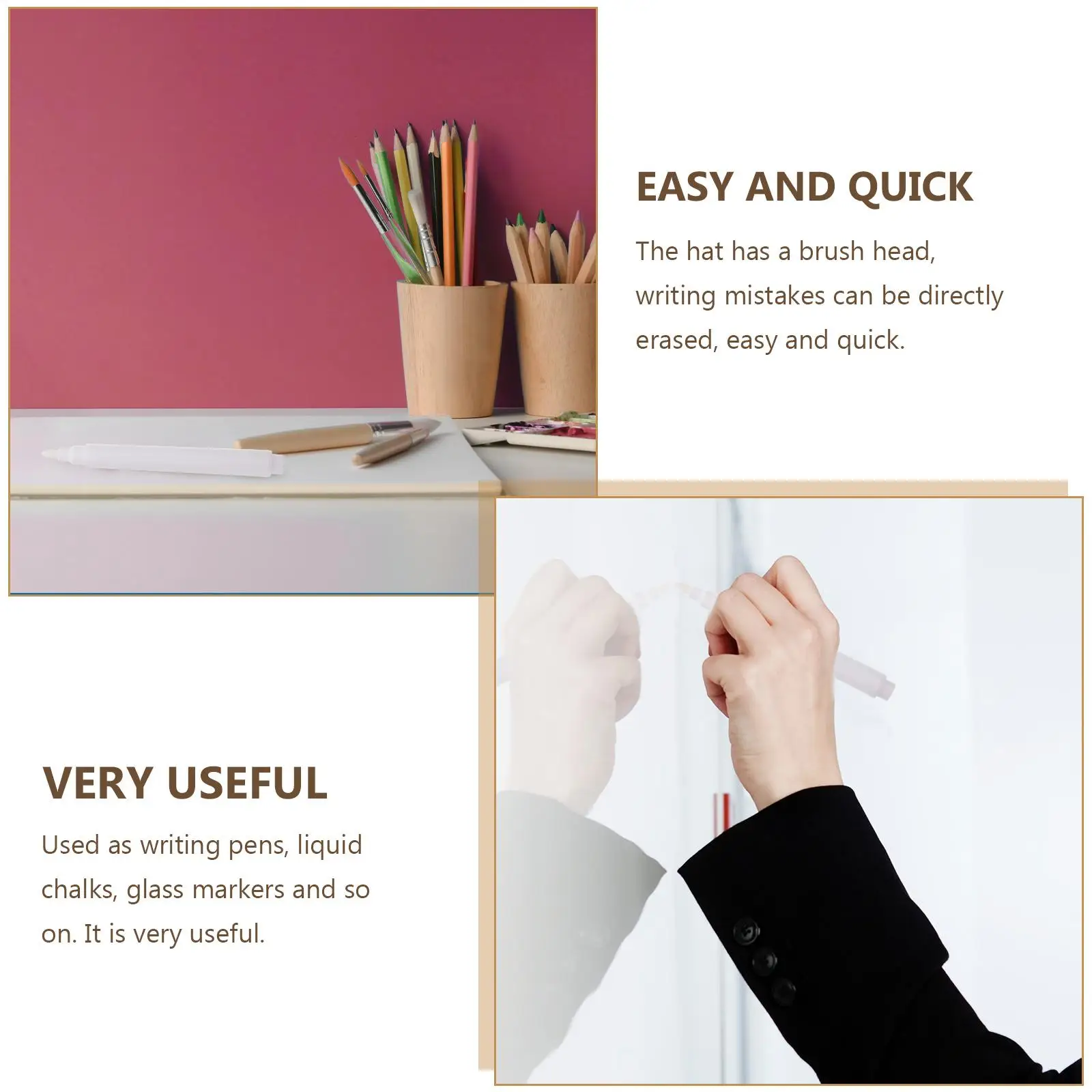 15 Pcs White Chalk Pen Liquid Marker Erasable Dry Blackboard Pens Dust Easy Wipe Off Brush Head Students Stationery