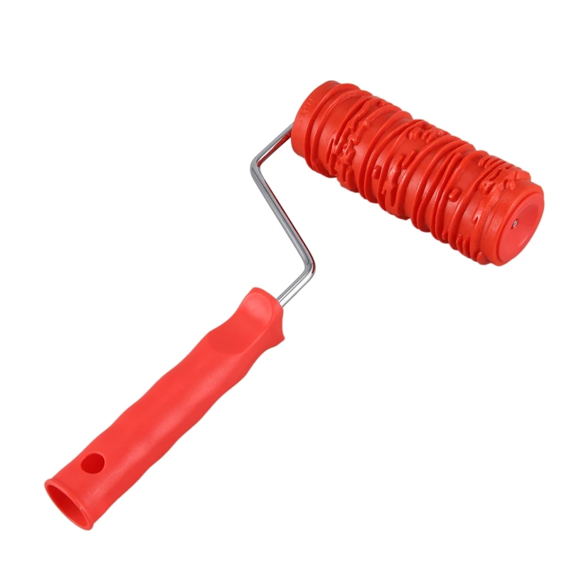 ABWZ-6 Inch Painting Roller With Handle Rubber Wood Pattern Graining Knurling Tool For Wall Decoration Red