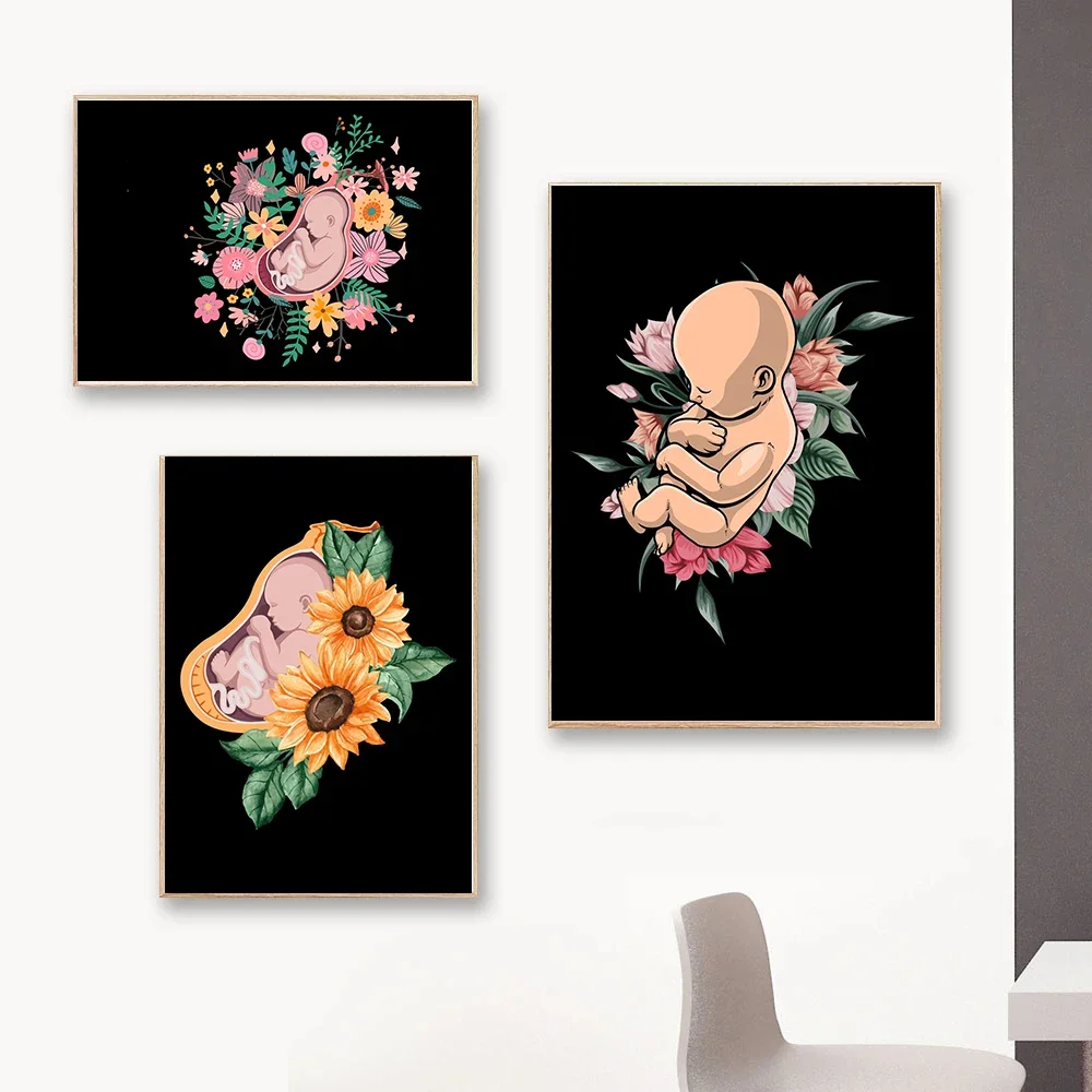 Flowers Pregnant Mommy Baby Children Wall Art Canvas Painting Nordic Posters and Prints Living Room Decoration Wall Pictures