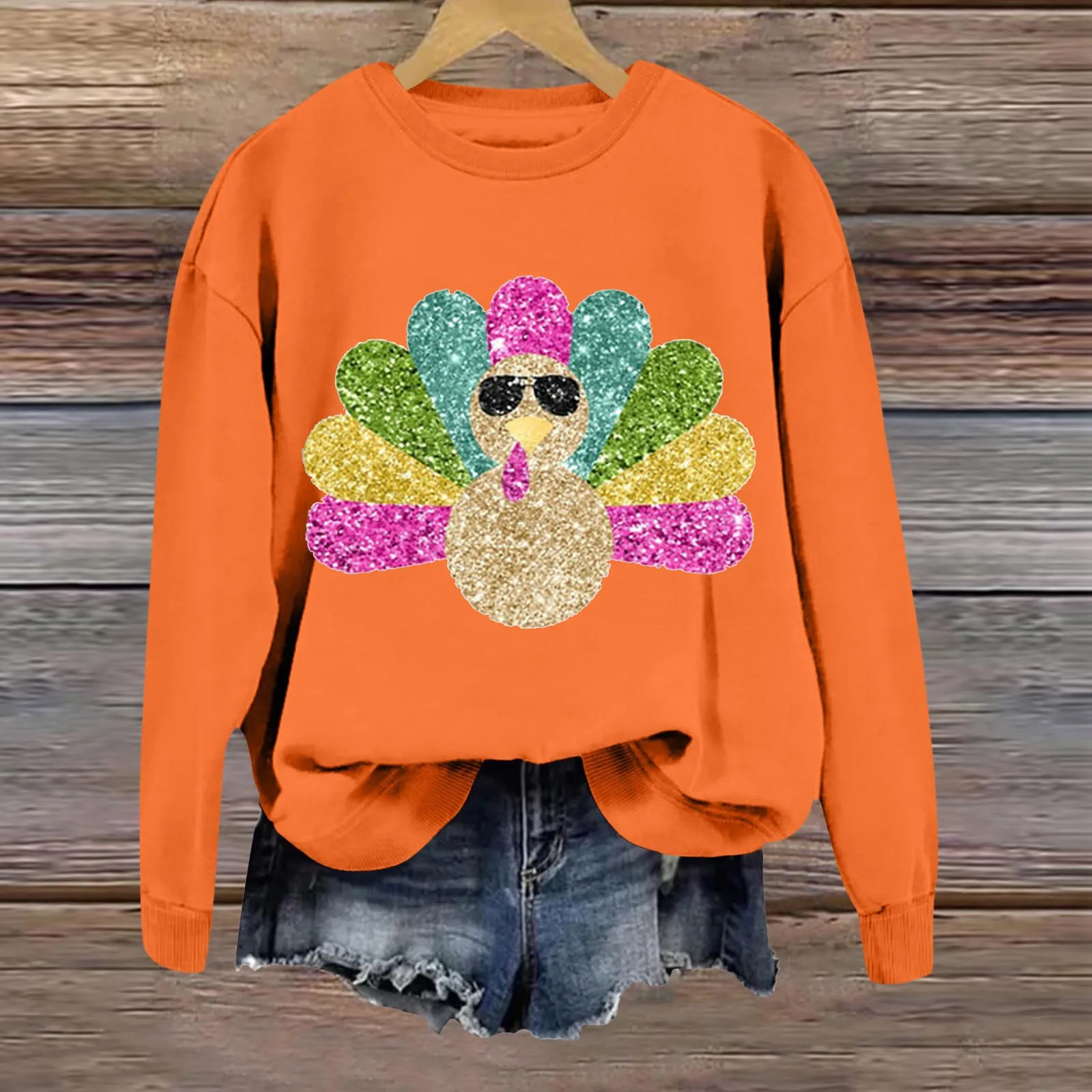 Women's Thanksgiving Turkey Print Pullover Autumn And Winter Crew Neck Long Sleeve Hoodie Beautiful And Comfortable Sweatshirts