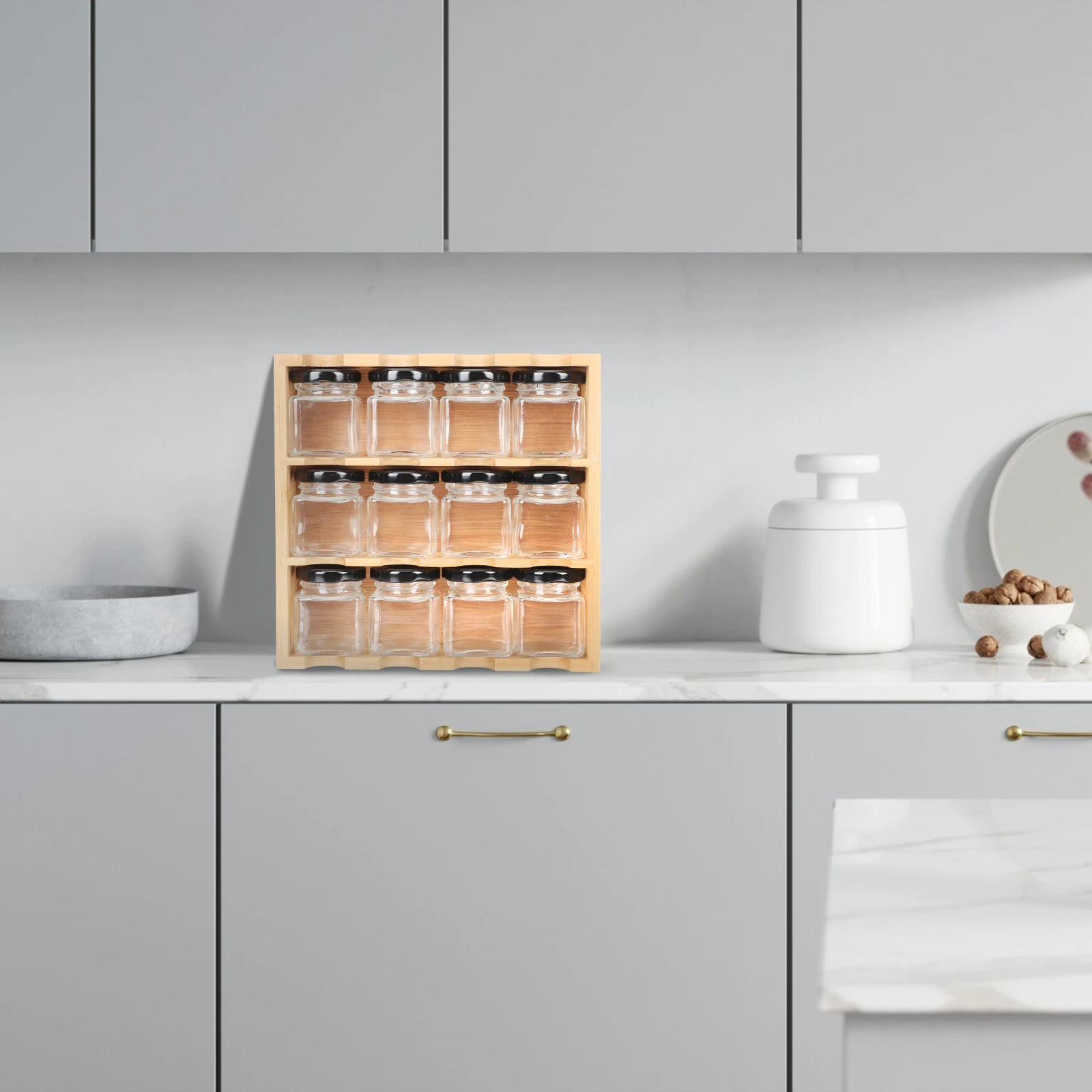 

1 set 1 Set Of Spice Storage Rack Kitchen Organizer Multi Layer Seasoning Shelf Wooden Holder Compact Design Jar Bottle