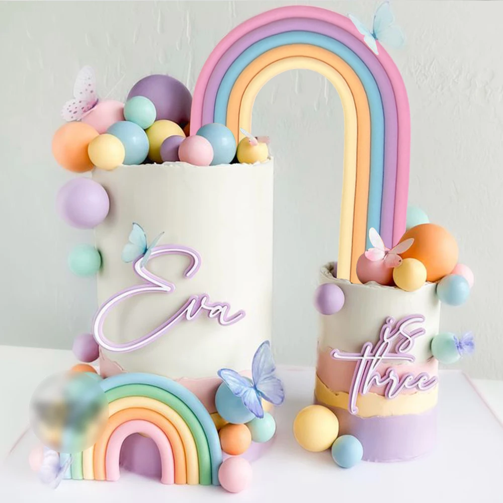 12 Colors Rainbow Cake Topper Decoration Blue Pink Purple Rainbows Cake Decoration Baby Shower Girls Boys Birthday Party Supplie