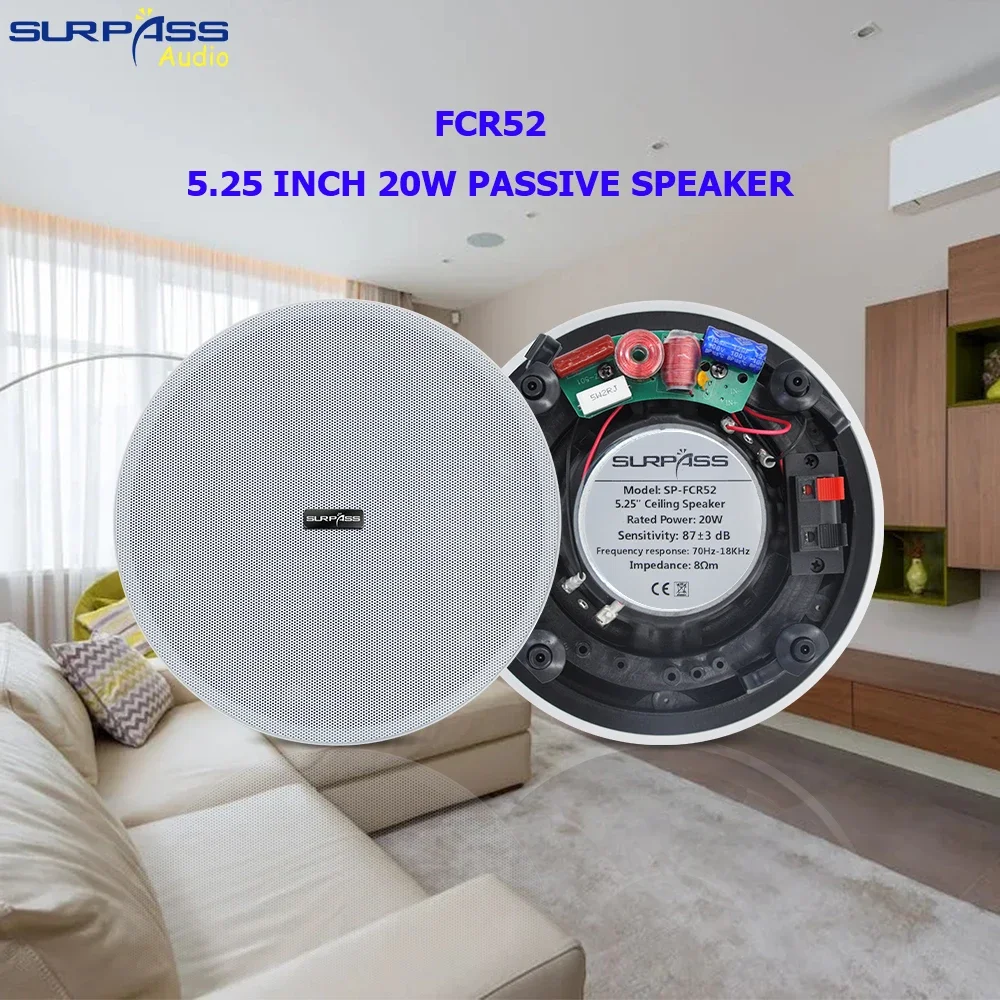 Home Theater 5.25 Inch 20W Frameless Ceiling Speaker Dustproof  Flush Mount Passive Music Loudspeaker Audio Sound System Bedroom