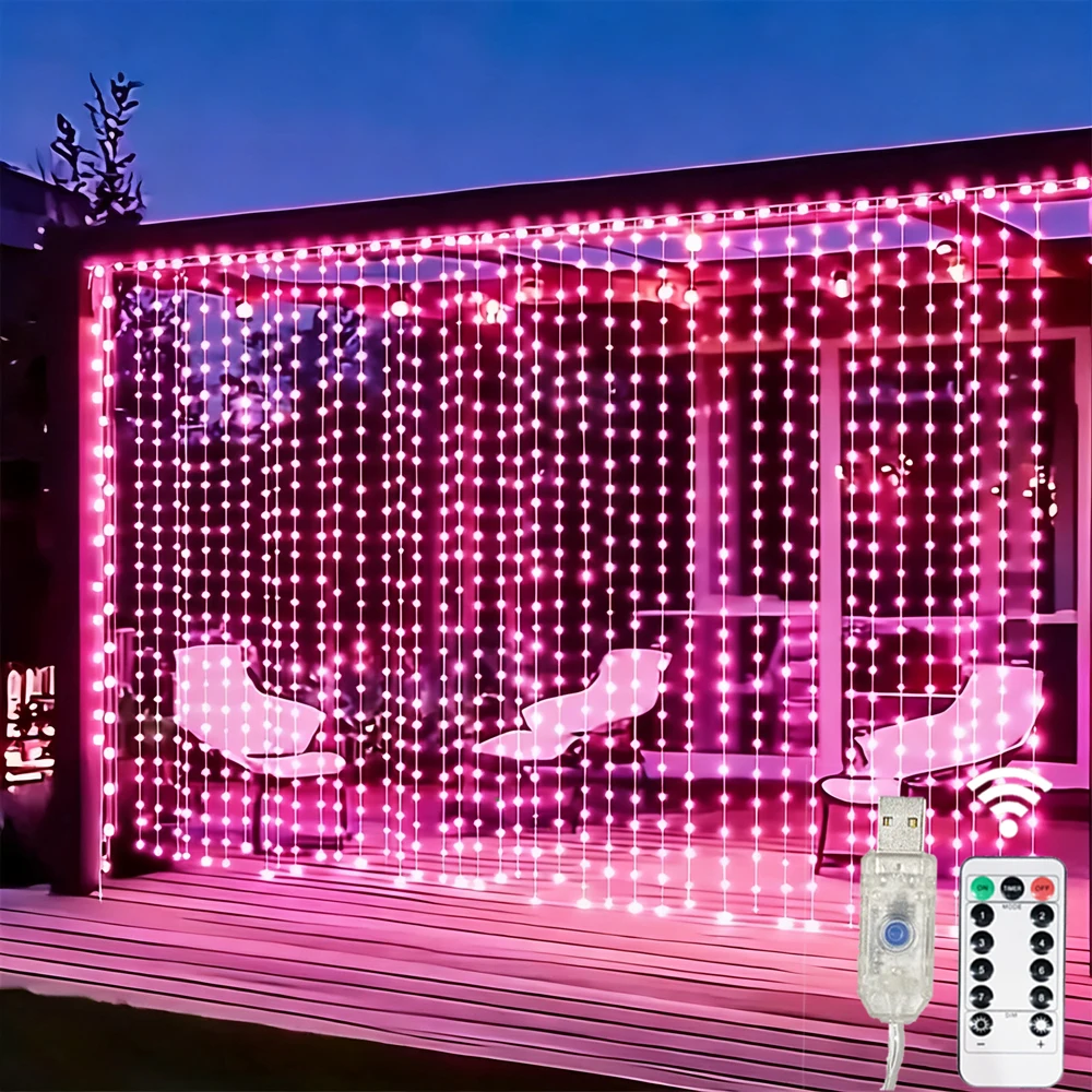 

Светодиодная гирлянда-штора USB с пультом ДУ, 8 режимов, для декора дома, спальни, свадьбы, Дня святого Валентина